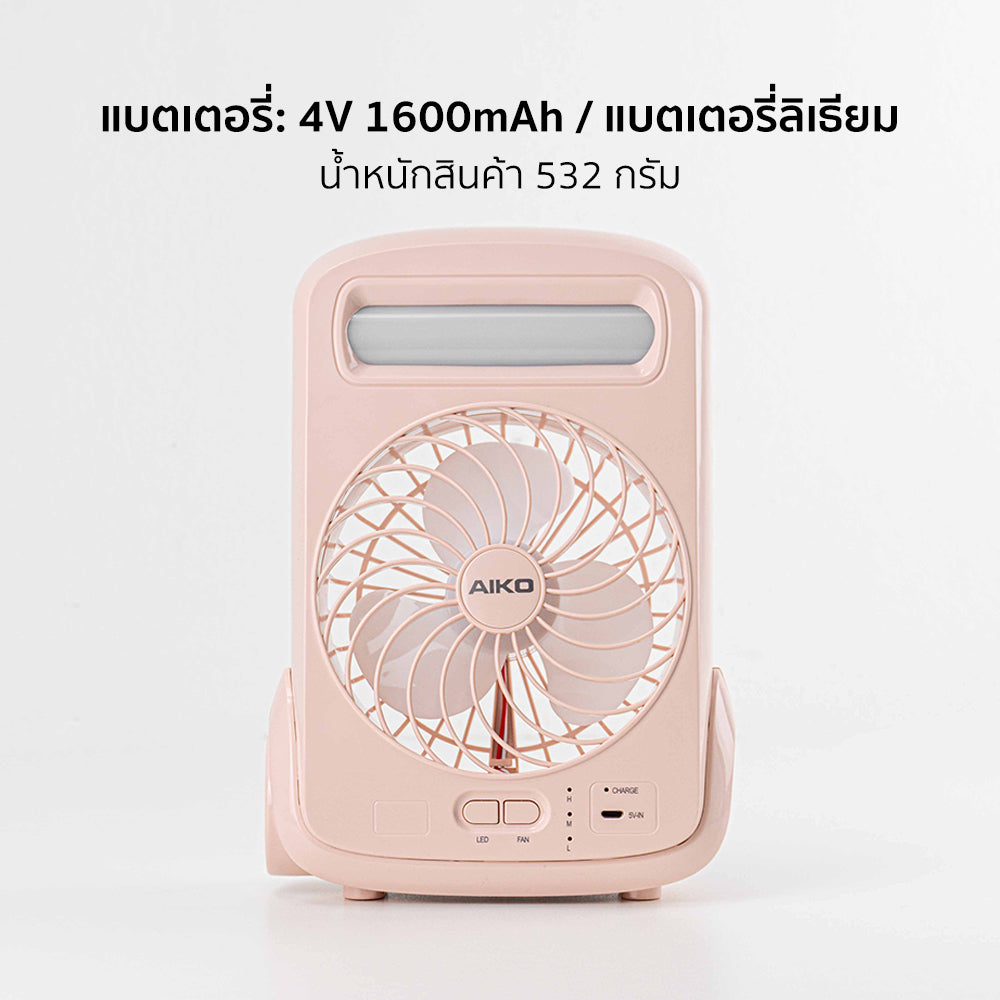 พัดลมชาร์จไฟ พร้อมโคมไฟ Rechargeable Fan | KN-2825 สีชมพู