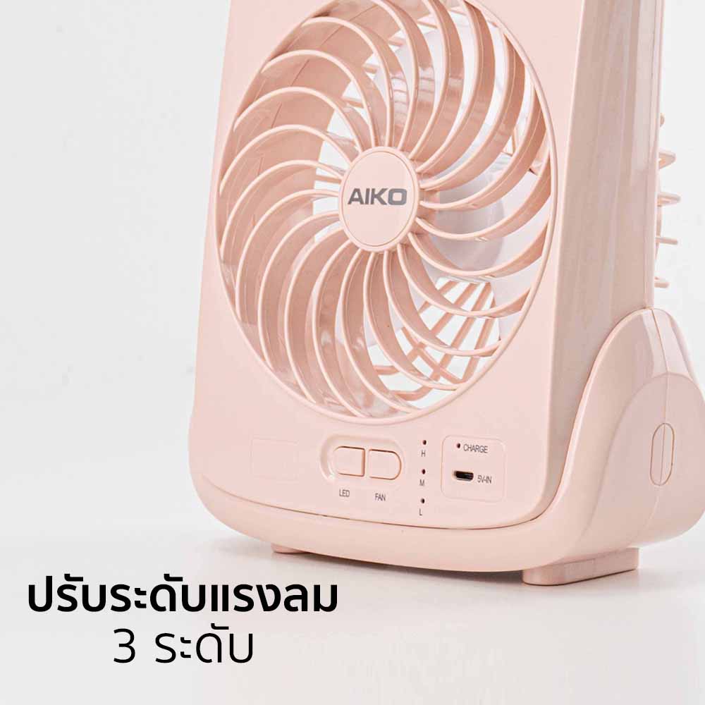 พัดลมชาร์จไฟ พร้อมโคมไฟ Rechargeable Fan | KN-2825 สีชมพู