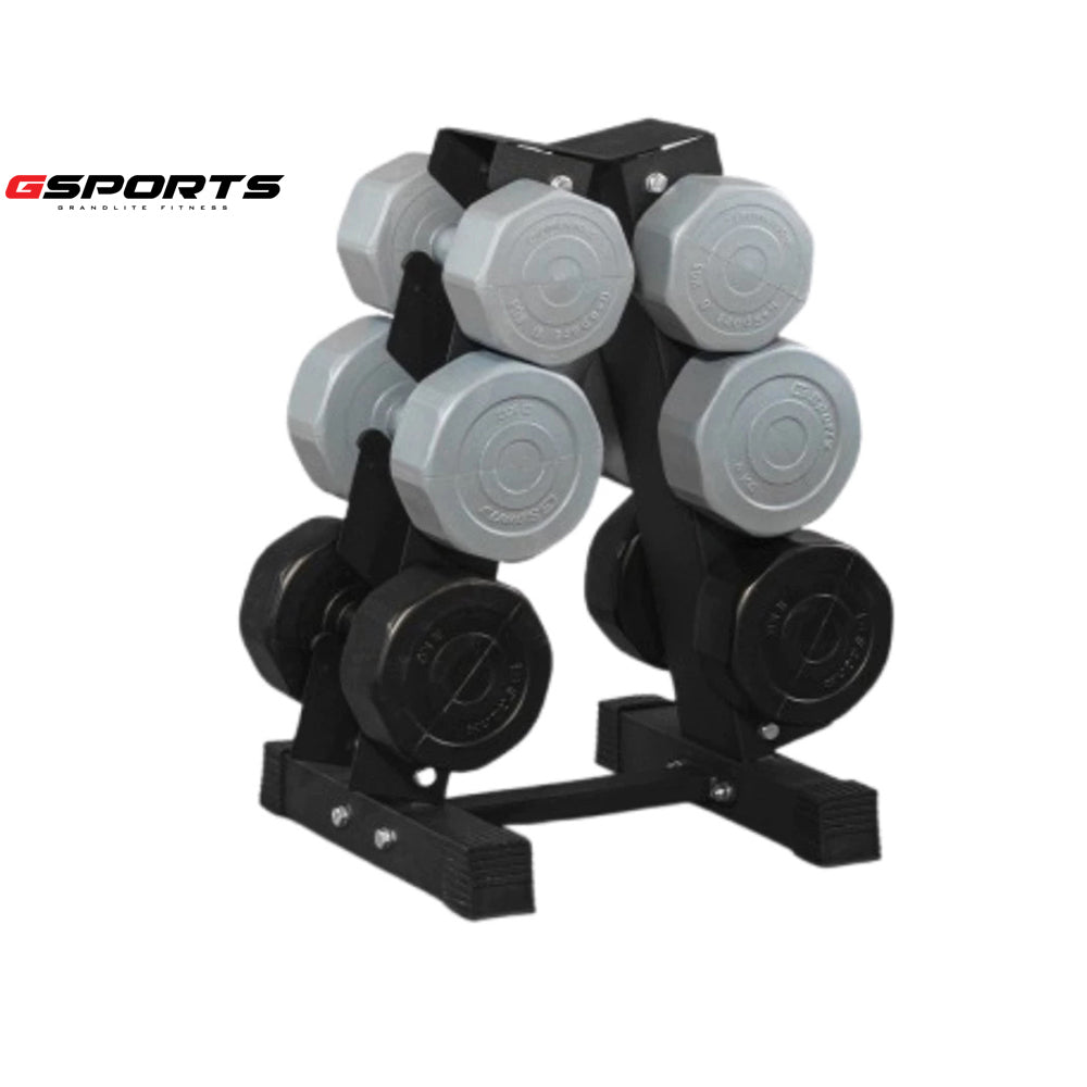 ดัมเบลพลาสติกสีน้ำหนัก 6,8,10kg ชั้นวางดัมเบล Dumbbell Set with 3-Pair A-Shaped Rack